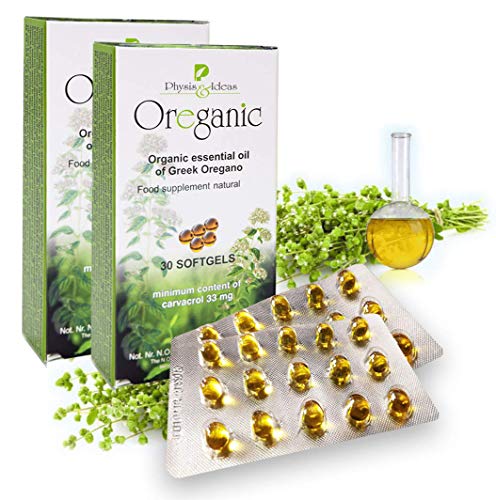 Organic Oregano Oil Capsules Blister 30 Softgels Hygiene Pack - 80% Carvacrol - Intestinal Flora Support - Greek Oil of Oregano Natural (2pack)