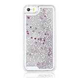 Glitter Case for iPhone 5S,Turpro Hard Transparent Clear Creative Funny 3D Quicksand Liquid Sparkles Glitter Bling Case with Stars for iPhone 5 5S(Silver)
