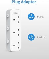 Mscien 3 Gang Plug Adaptor with LED, Individually Switched UK Wall Socket view 2