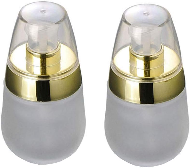2Pack 30ml 1oz Transparent With Gold Glass Pump Bottles Jars Pot Dispenser Container For Lotion Serums Makeup Foundations Face Cream Cosmetic Travel​