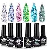 Fannyc 6 Colorful Glitter Shining Nail Polish Colorful Gel Nail Polish Kit 6 Colors Led UV Light ...