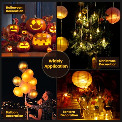 Yizhet Paper Lantern Lights, 12 x Balloon Light, Warm White | Flicker-Free Hanging Rope Replaceable Battery Operated Waterproof for Paper Lanterns, Wedding, Birthday, Party