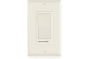 Maxxima LED Slide Dimmer Rocker Switch - 3-Way/Single Pole Compatible, Decorative Electrical Light Switch, 600 Watt Max, LED Compatible for Indoor Home Use, Wall Plate Cover Included - Almond