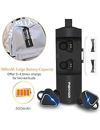 Auriculares Truly inalámbricos, MAXROCK Bluetooth con caja de carga portátil, auriculares inalámbricos Bluetooth V4.2 Hifi con sonido antigoteo con micrófono para iPhone y teléfonos inteligentes Android