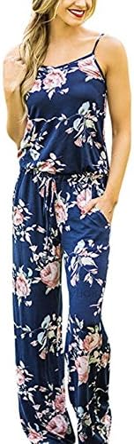 OQC Women's Summer Floral Print Spaghetti Strap Sleeveless Wide Leg Casual Jumpsuits Rompers