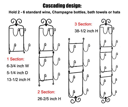 ESYLIFE Wall Mounted Wine Towel Rack - Cascading Design for Holding 2-6 Bottles/Towels