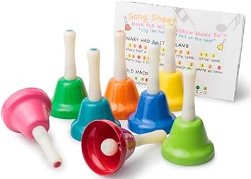 Tobar 8 Campanelle Con Impugnatura Per Bambini Colori Dell Arcobaleno Comprende 4 Spartiti Musicali Di Filastrocche Amazon It Giochi E Giocattoli