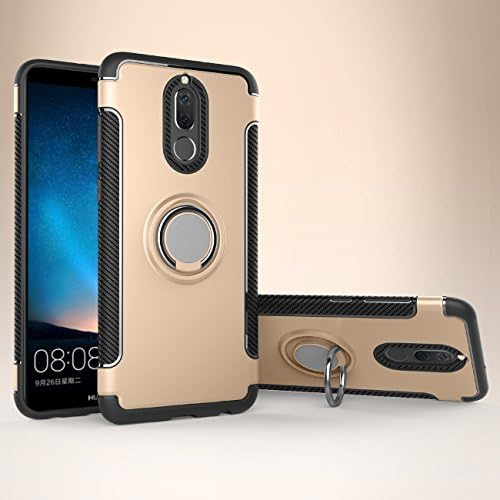 AddGuan Huawei Mate 10 Lite Case,360 Degree Rotation Ring Stand Holder,Compatible With Magnetic car Phone Mount,Attached Tempered Glass Screen Protector for Huawei Mate 10 Lite (Gold)
