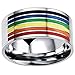 Men Women's Classic Stainless Steel Rainbow Striped Ring Valentine Couples Wedding Bands Colorful Silver