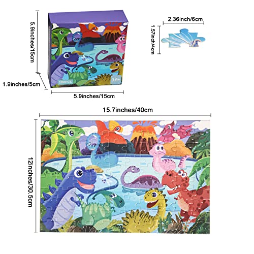 Jigsaw Puzzles for Kids, 100 Pieces Dinosaur Kids Jigsaws for Children Age 4 5 6 7 8 9 10 Years, Best Gift 100 Piece Puzzles for Kids Age 8-10 Year for Boys & Girls