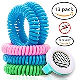 Deet-Free Mosquito Repellent Coil Bracelets for Kids/Adults, 13 Piece Economy Pack, Bonus Clip, Lasts 10 Days, Non-Toxic, Individually Wrapped, Swim-Friendly, Insect Bite Protection, Wrist/Ankle Band