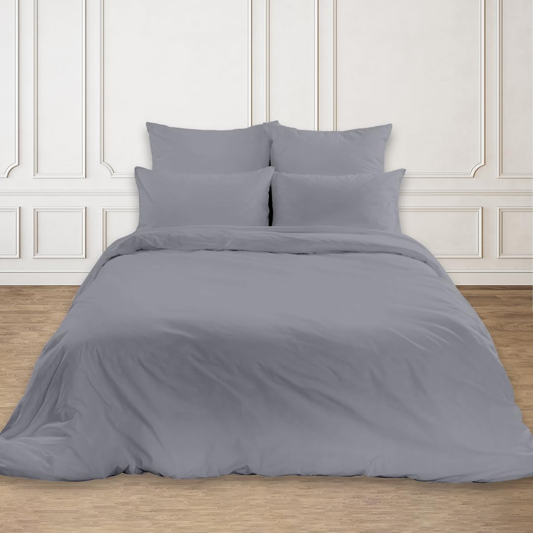 Rohi Easy Care plain Super King Duvet Cover Set – Soft & Breathable Grey Bedding Set – Button Closure – Anti Allergy Quilt Cover with Pillowcases (Super King, Grey)