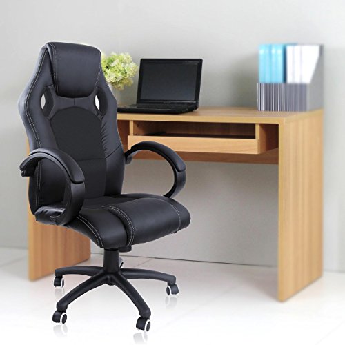 Songmics 119-129 cm silla para oficina con respaldo alto negro