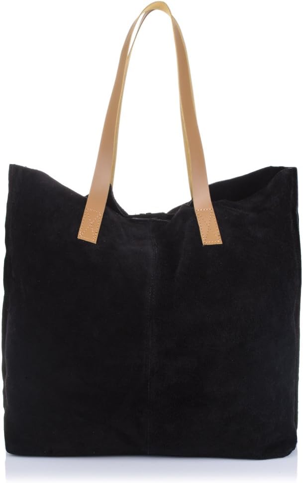 Firenze Artegiani Bolso Shopping Bag De Piel Auténtica, Acabado Gamuza Messenger Bag, 50 cm, Black (Negro) - Image 5