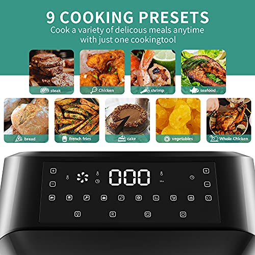 Besile Air Fryer Toaster Oven,Digital LCD Touch Screen,Rotisserie Oven,Deep Fryer,Dehydrator, Roaster, Warmer, Reheater, Pizza Oven,Cooking Accessories Included(12QT,1700W,Black)