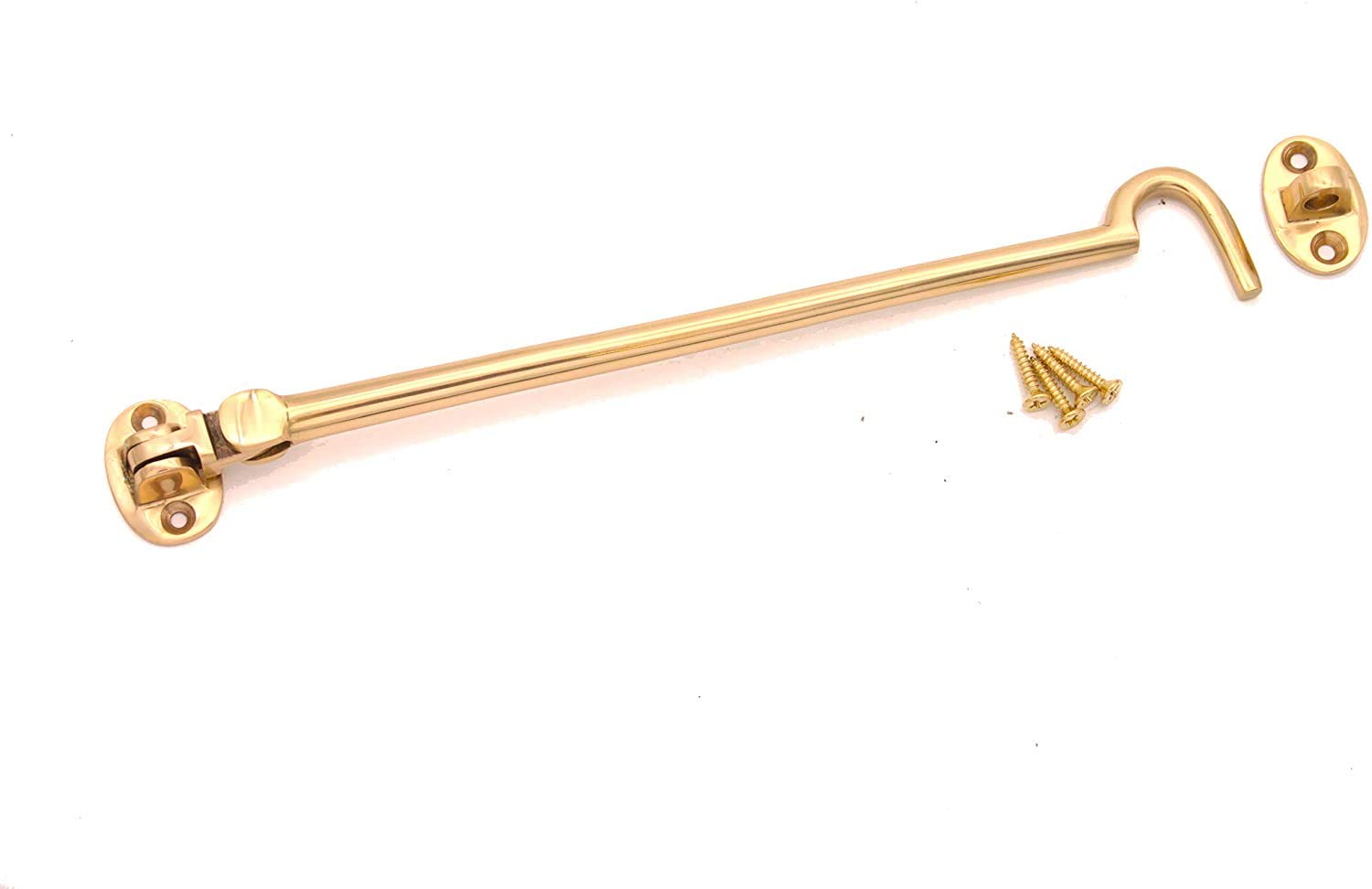 Infinity Decor Heavy Duty Polished Brass 10" (250mm) Cabin Hook & Eye Silent Catch Door Latch Lock for Gate Shed Patio Window Garden Gate