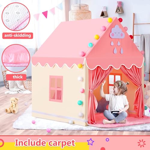 CENXI Kids Play Tent ，with Rug for Girls Large Fairy Playhouse for Kids Princess Castle Tent Gift Toys for Girl Toddler Children Play House (Tent with Rug)