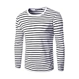 Allegra K Men Crew Neck Striped Long Sleeves Cotton/ Spandex Causal T-shirt