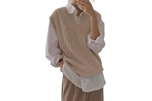 JULIET HOLY Women's V Neck Sweater Vest Oversized Sleeveless Loose Knit Tops Cable Sleeveless Sweater