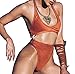 Women Velvet Hollow Out Monokini Swimsuit Thong One Piece Swimwear Bodysuit Orange S(US 0-2)