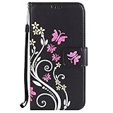 Urberry Galaxy S8 Butterfly Wallet Case, S8 Card Holder Case,Shock-proof Case for Samsung Galaxy S8 with a Screen Protector (Black)