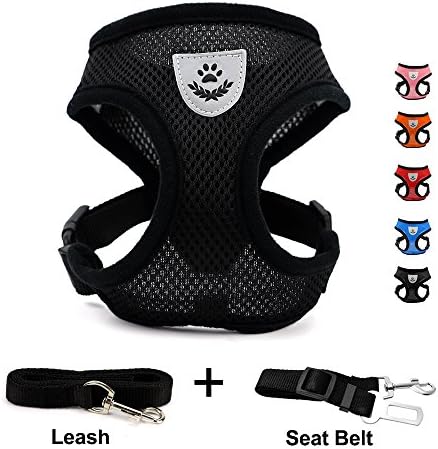 DogJog Mesh Harness with Padded Vest for Puppy and Cats No Choke Design Ventilation Gift with One Leash & Seat Belt (S,Black)