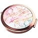 Imiao Makeup Mirror Rose Gold Compact Mirror Portable Hand Mirror Round Mini Pocket Mirror with 2 x 1x Magnification for Woman,Mother,Girls,Great Gift (Pink Marble)