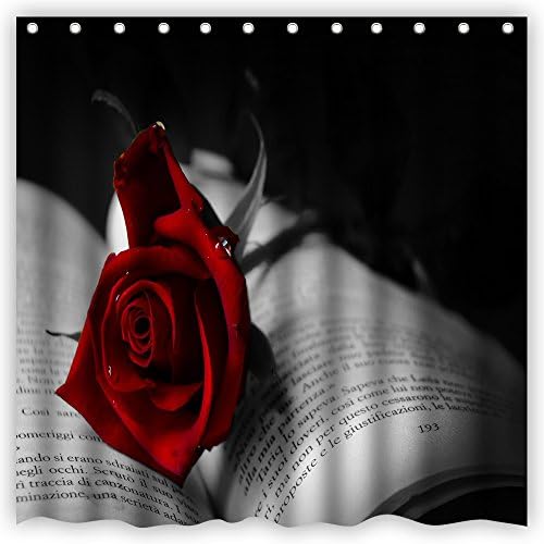 Atwtow Vintage Red Roses with Book Sexy Style Grey Pattern Custom Art Print Bathroom Shower Curtain,72-Inch by 72-Inch,Unique and Generic Waterproof Polyester Fabric Decorative Bath Curtain Designs