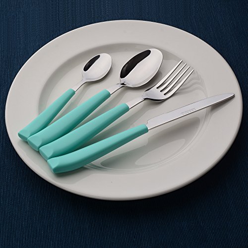 EXZACT Cutlery Set Coloured 16PCS Stainless Steel with Plastic Wide