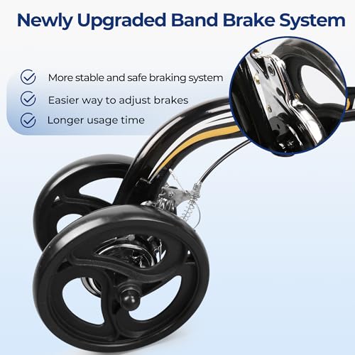 Premium Knee Scooter – Foldable & Steerable Knee Walker, Dual Brakes, New Band Brake, Comfort Knee Pad for Foot Surgery, Broken Foot & Ankle Injury Recovery, Compact Crutch Alternative(Black)