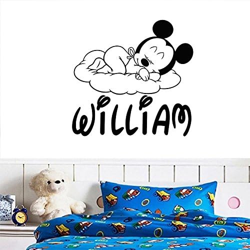 Personalized Name Wall Decal Mickey Mouse Inspired Decals Cartoon Sticker Boy Nursery Kids Room Bedroom Home Decor (23' x 23")