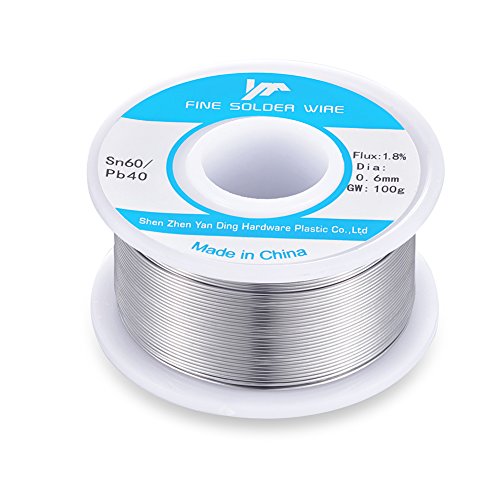 60-40 Tin Lead Rosin Core Solder Wire Reel Roll for Electrical Desoldering Wick 100g/0.22LB/4OZ 0.6mm/0.02 Inch Flux 1.8%