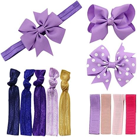 Sanvan Chiffon Flowers Bow Elastic Headbands,Hair bows clips and Lace Hairband (Purple)