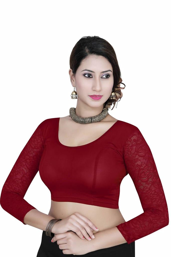 gargi ladies 4-way stretched round neck with 3/4th net sleeves blouse. (ogbl-560)