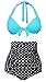 COCOSHIP Vintage Light Blue Top Black White Polka Bottom High Waisted Bikini Swimsuits Bathing Suit XXL(US12)
