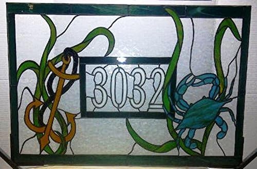 Stained Glass Window Panel / Transom with House Number / Crab and Anchor (AM-2)