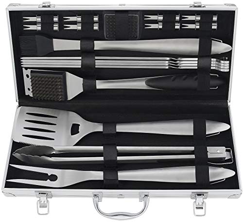 POLIGO 19PCS BBQ Grill Tools Set Extra Thick Stainless Steel Barbecue Grilling Accessories Set with Aluminum Case for Christmas Birthday Gifts - Outdoor Grill Utensil Kit Ideal Presents for Dad Men