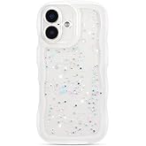 ZTOFERA for iPhone 16 Case 6.1",Cute Curly Wave Case with Star Glitter,Clear Shiny Bling Soft TPU Shockproof Phone Protecive Cover for Women Girls-White