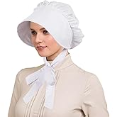 gagift world White Bonnet, Colonial Hat Pioneer Mob Hat Maid Cap with Adjustable Straps