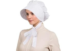 gagift world White Bonnet, Colonial Hat Pioneer Mob Hat Maid Cap with Adjustable Straps