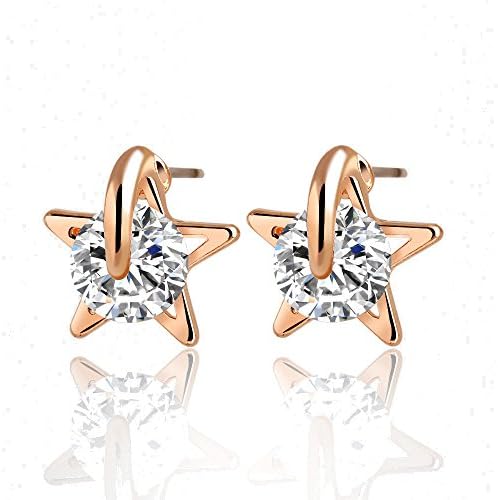 Womens Gold Silver Plated Sparkling Star Shaped pentagram Stud Earrings 18k Sets ( gold )