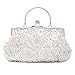 UBORSE Chichitop Beaded Sequin Design Flower Evening Purse Large Clutch Bag,Silver
