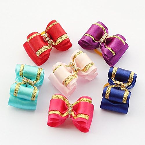 PET SHOW Ribbon Hair Bows for Small Pets Dogs Cats Topknot Puppy Hair Grooming Accessories with Rubber Bands Pack of 20