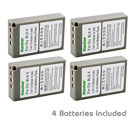 Kastar Battery (4-Pack) for Olympus BLS-5, PS-BLS5 work with Olympus OM-D E-400 E-410 E-420 E-450 E-600 E-620 E-P1 E-P2 E-P3 E-PL1 E-PL2 E-PLE15 E-PM1 E-PM2 E-M10 E-PL6 E-PL5 stylus 1 Camera