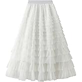 Flygo Tulle Skirts for Girls Long Tutu Skirt A Line Layered Ruffle Tiered Mesh Maxi Skirt Petticoat 5-14 Years