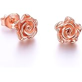 S925 Sterling Silver Rose Flower Clip Stud Promise Cute Earrings for Women Floral Jewelry