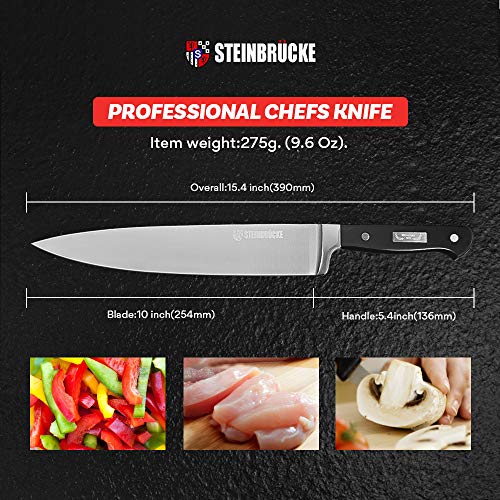 STEINBRÜCKE Chef\'s Knife - 10 Inch Pro Kitchen Knife, HRC58 German Stainless Steel, Sharp Chef Knife with Full Tang Ergonomic handle for Home Kitchen Restaurant