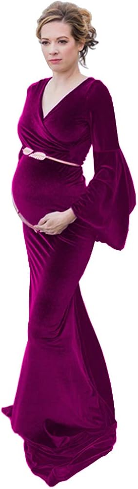 Promworld Women's Mermaid Long Sleeve Velvet Maternity Dresses for Baby Shower Photography at  Women’s Clothing store