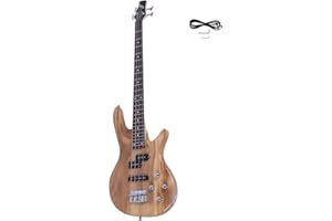 VOLOWOO IB Bass,Electric Bass Guitar Beginner Kit 4 String Exquisite Basswood Bass with Power Line and Wrench Tool for Starter (Burlywood Color)