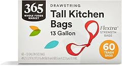 365 by Whole Foods Market, Flextra Strength Drawstring Tall Kitchen Trash Bags, 13 Gallon, 60 Count
